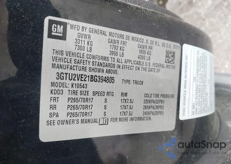 2011 GMC Sierra 1500 Sle z USA, uszkodzony, nr VIN 3GTU2VE21BG394805